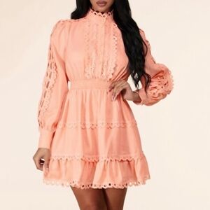 Pink Lace Dress Size S Cottagecore Feminine Coquette Girl Pastel Ruffle Bohemian